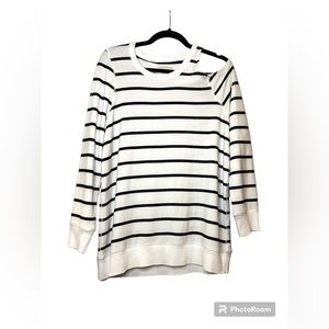 Chaser Women’s Shoulder Vent Long Sleeve Black & White Striped Pullover - Size L